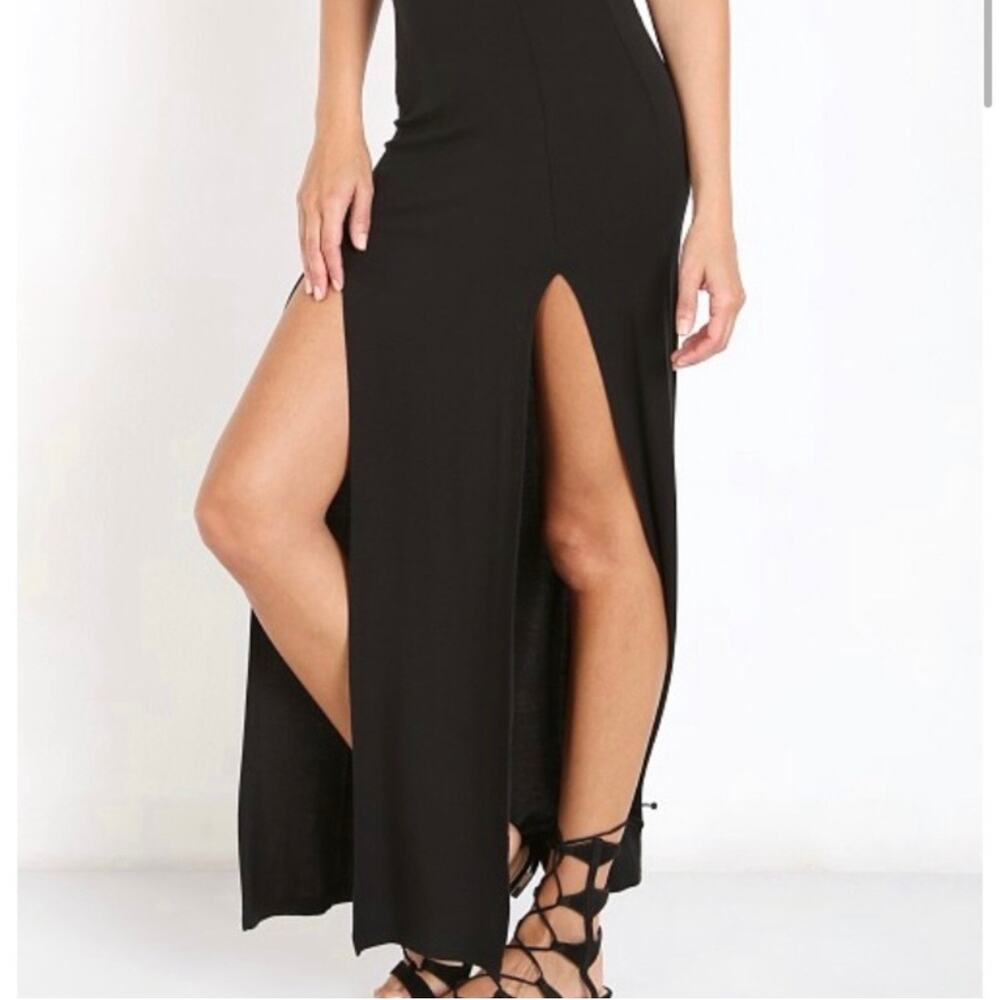 Joah Brown Black Modal Maxi Skirt 2 Front Slits USA Made M/L